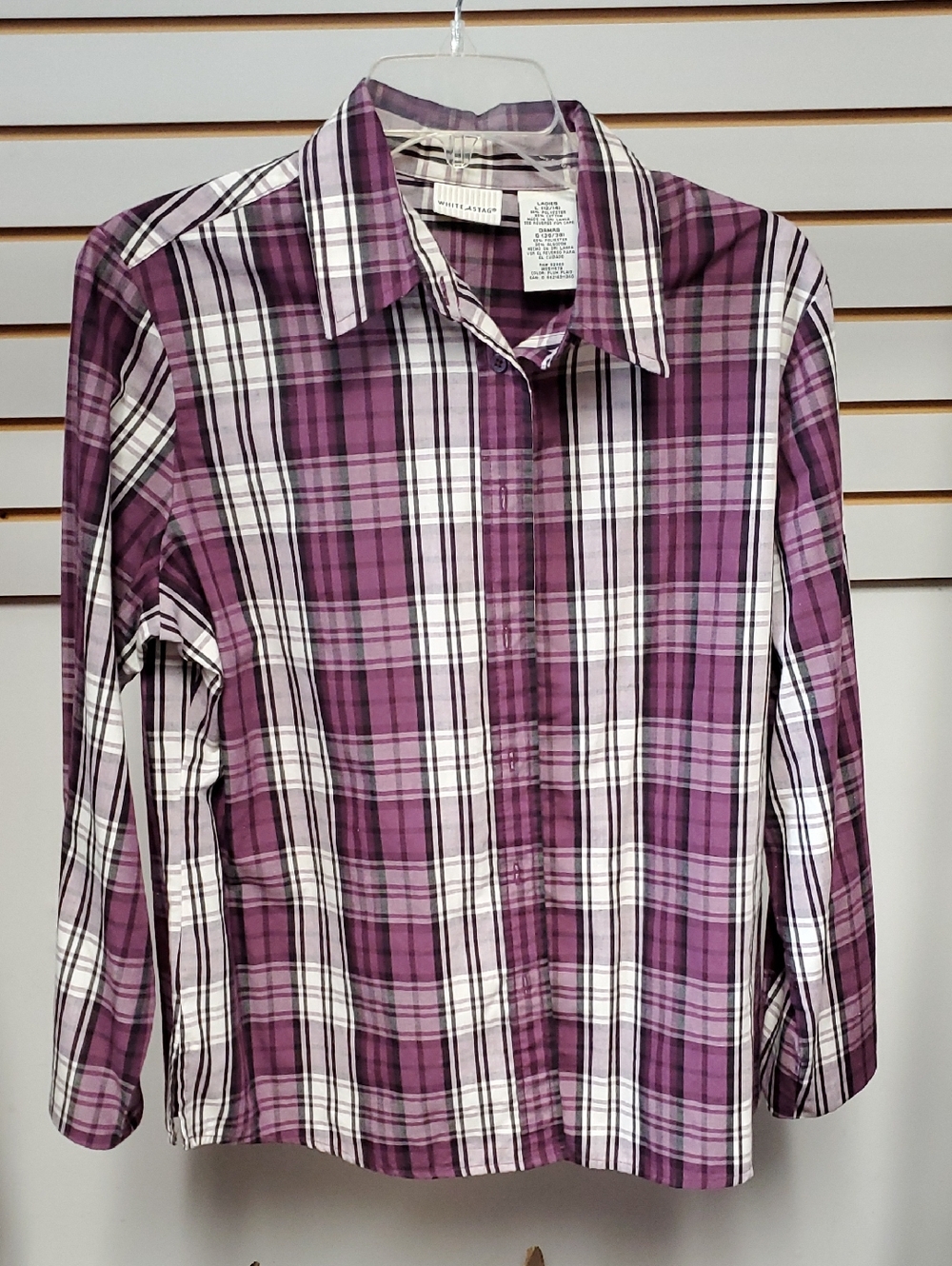 White Stag Purple & White Plaid Button-Down Shirt